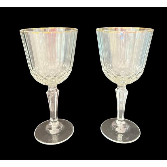 PAIR Pasabahce "Diony" Red Wine Goblets Stemmed Gold Rimmed 7.25"H x 3.5"D - Picture 6 of 12